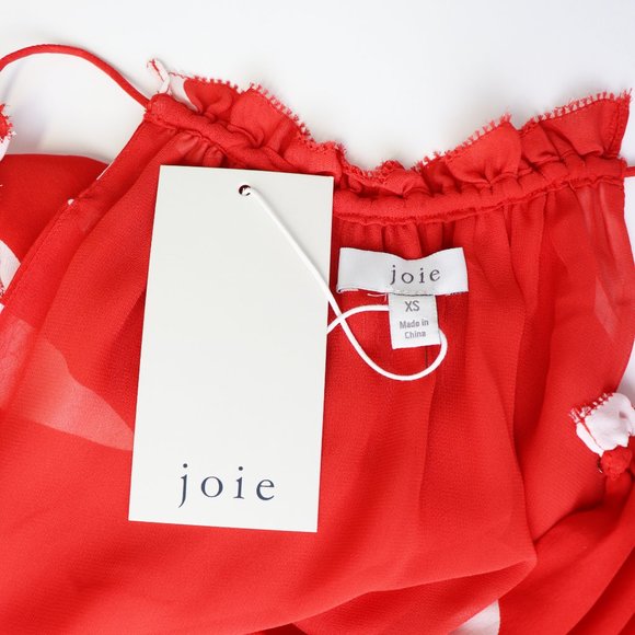 NWT Joie Jerelle Dress 100% Silk Sundress Tropic Red Floral Smocked Waist XS - Picture 5 of 11
